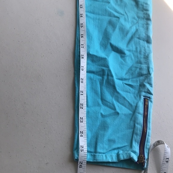 R&S Turquoise Low Rise Skinny Jeans Cropped Zip Hem Sz 26 - Picture 10 of 12